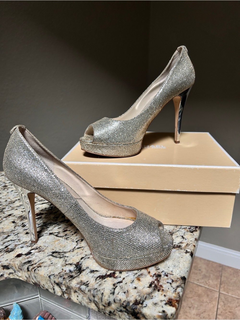 Michael Kors Silver Glitter Platform High Heels